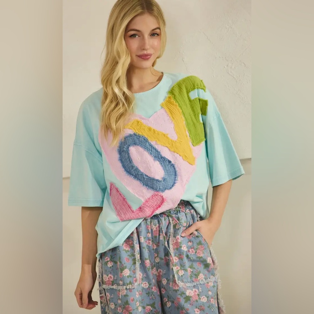 NWT SAGE & FIG Love On Repeat Tee / Sky Blue